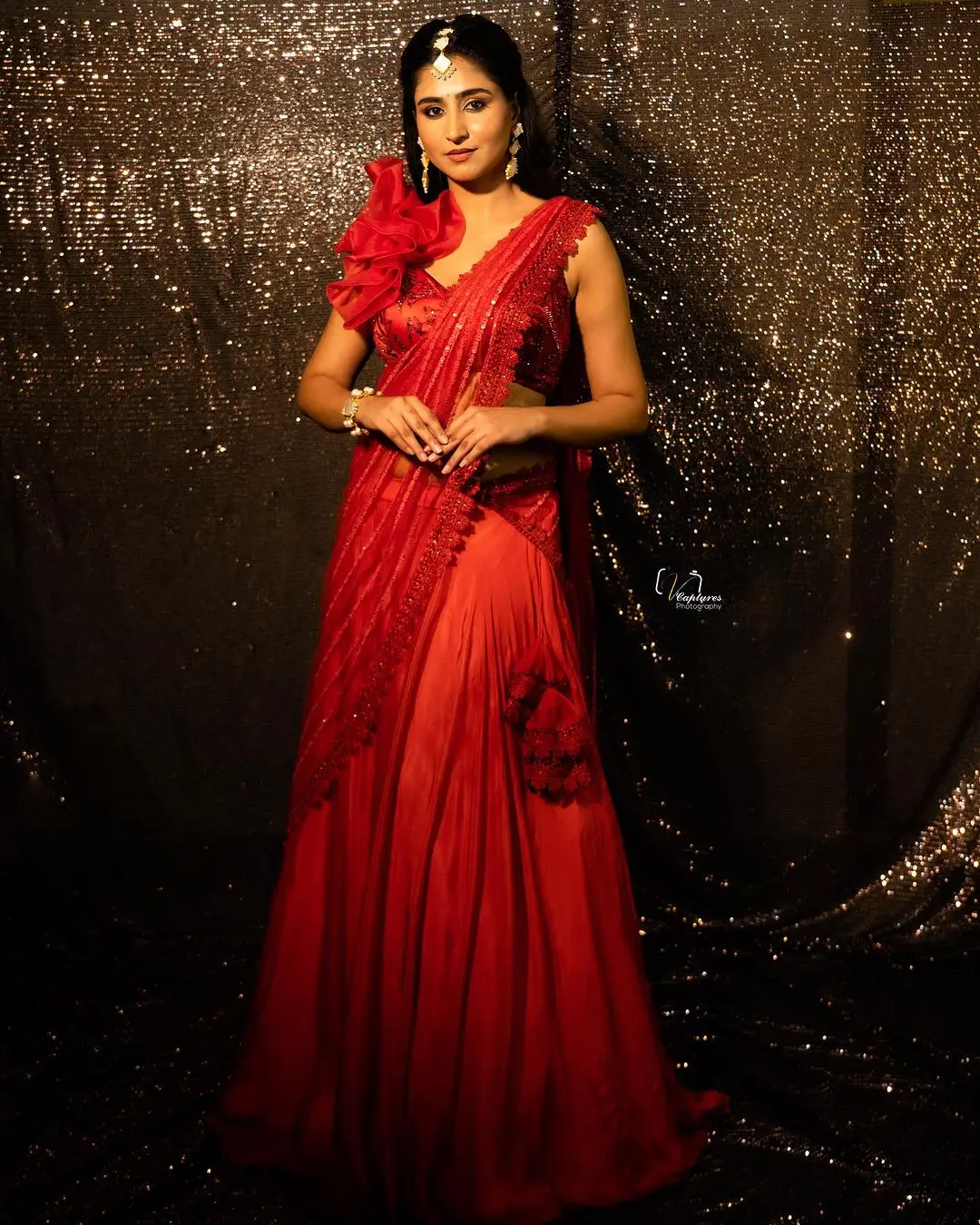 Varshini Sounderajan In Red Lehenga Voni Choli